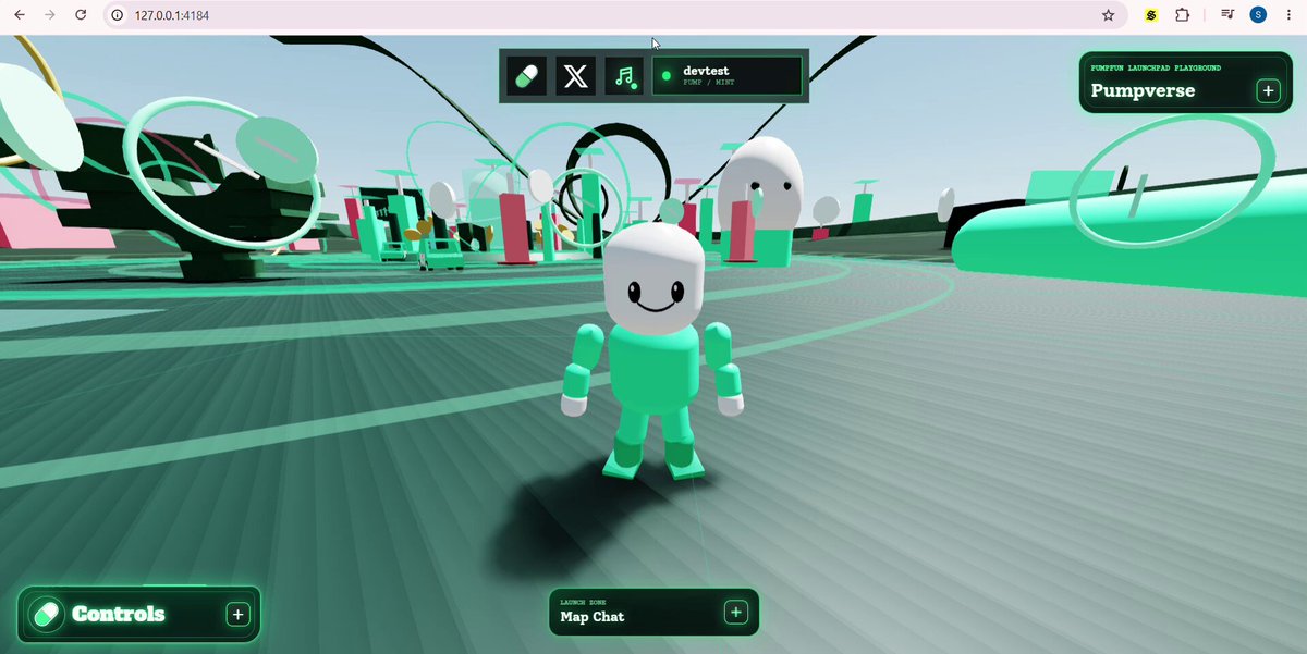 The image features a cartoon character, likely a robot or doll, standing in front of a computer screen with a green background. The character appears to be smiling at the camera. The caption above the image reads "New Pumpverse feature unlocked: SKINS. The world is growing. The pill crew is evolving. And this is only the first layer of customization. Jump in and try it." This suggests that there might be a new pumpverse game or feature available, possibly related to the character's appearance or abilities.
