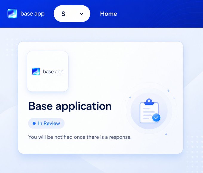 The image shows an application called "Base App" with a white background, blue border, and a logo of a blue circle with a line through it. The app has been accepted into the Base App Affiliate Program, which means that users can now receive tokens directly from the app for trading onchain apps or accessing other services within the app ecosystem.