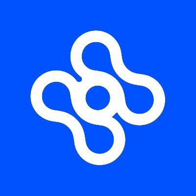 A white logo consisting of interconnected rounded shapes forming a triangular design on a solid blue background, representing the Axelar network symbol.