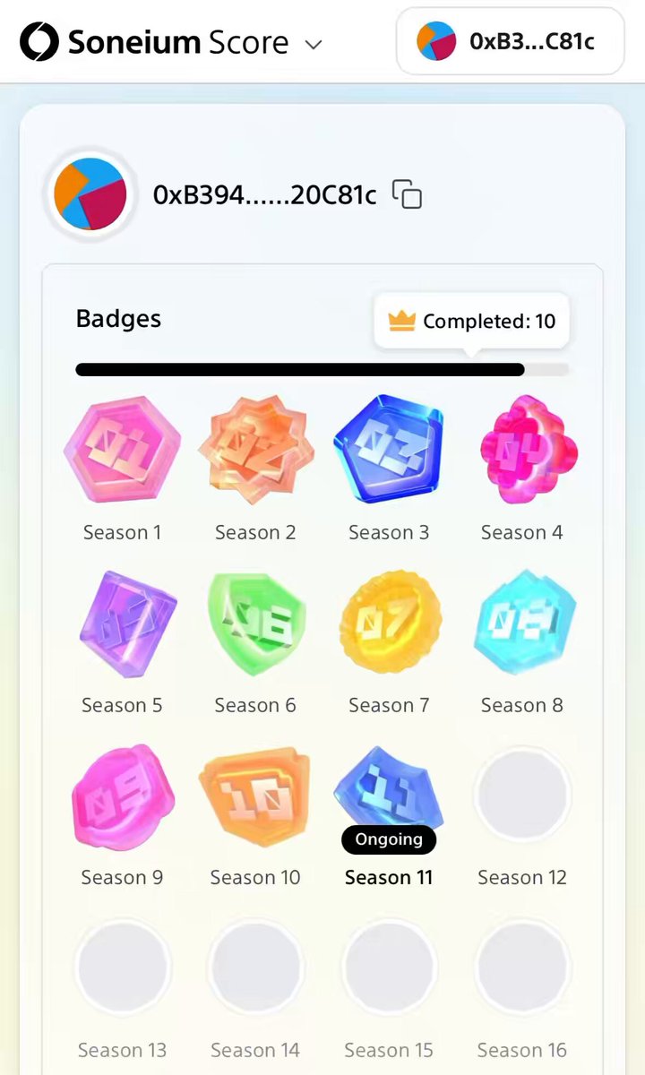 The image shows a phone screen displaying a list of game achievements with their corresponding scores. There are 13 achievements listed, each accompanied by its score ranging from 0 to 100. The highest score achieved so far is 70/100, while the lowest score is 0/100. The Soneium Score is already at 70/100 and has not been completed yet. The post suggests that completing these tasks will result in a perfect score of 100/100.