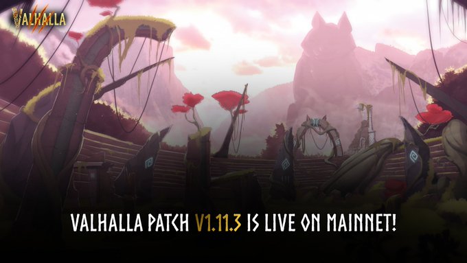 The image features a post for the Valhalla Pathfinder game that highlights a new release of the game, with an illustration of a castle at the bottom right corner against a pinkish-purple sky background, showcasing different levels or stages in the game's progression.