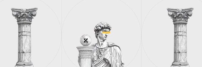 A classical Greco-Roman statue of a figure in a toga stands between two Corinthian columns, with a circular "Z" logo hovering near its shoulder, evoking a sense of timeless stability and financial authority for a Bouncebit USDT vault announcement offering 10% fixed APR over a 60-day term on BNBChain.