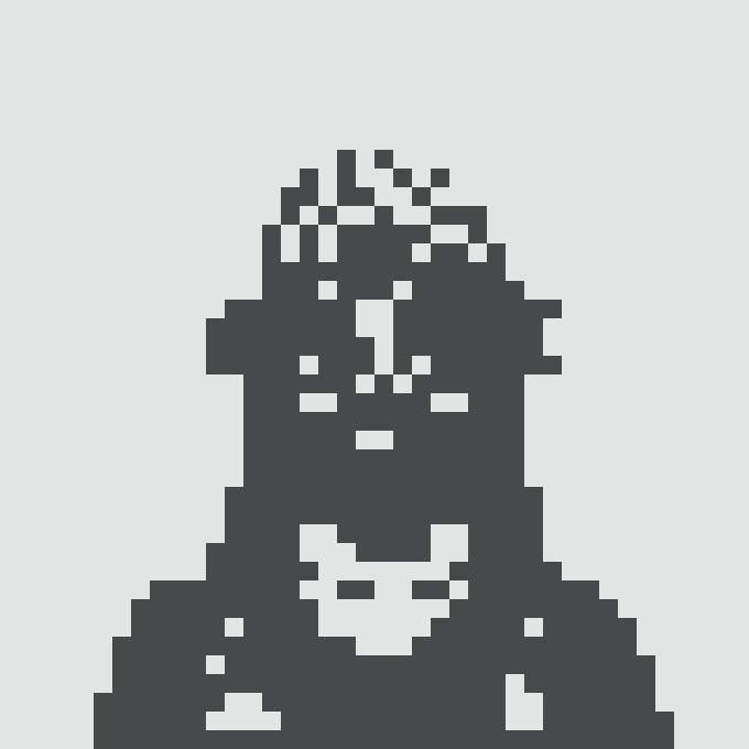 The image features a black and white picture of a person's face, which appears to be a digital art piece or a pixelated portrait. The person has a unique style with their hair styled in an unusual manner that resembles a bird's head. They are wearing a necklace around their neck, adding to the overall artistic effect. The image also includes text that reads "A wild fantasy: I just listed my Normie for 25 Ξ so I can buy a brand new Hayabusa @ normiesART". This message seems to be related to the person's artwork or the post they have created on social media, possibly as part of an online art project or a personal creative outlet.