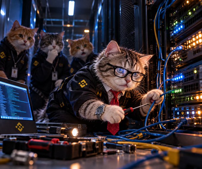 An AI-generated image shows cats dressed as IT technicians working in a server room, with the lead cat wearing glasses and a tie while holding a screwdriver.