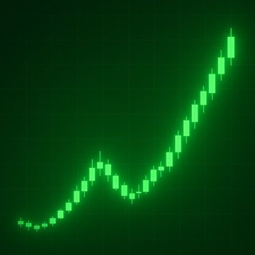 A glowing green candlestick chart displays a strong upward price trend, visually reinforcing the optimistic market sentiment for XRP. The rising pattern complements the post's news of notable institutional investment in 21Shares' XRP ETF (TOXR).