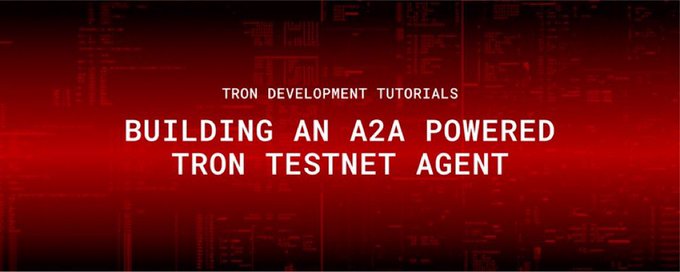 The image features a long horizontal banner with text that reads "Building an A2A powered tron Testnet agent". The text is written in white, making it easy for viewers to read. Below this banner, there's additional text that says "@trondao thời gian gần đây không nằm ở TVL hay số lượng giao dịch, mà là cách hệ sinh thời nằm AI Agent". This further elaborates on the content of the post and potentially includes additional details about the topic.