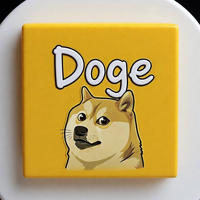 The image features a yellow square sticker that has a cartoon dog's face on it, with the word "DOGE" written above its head. The sticker is placed on top of a white surface, such as a table or countertop. The text "I'M always having a great time with $Doge" is also present in the image.