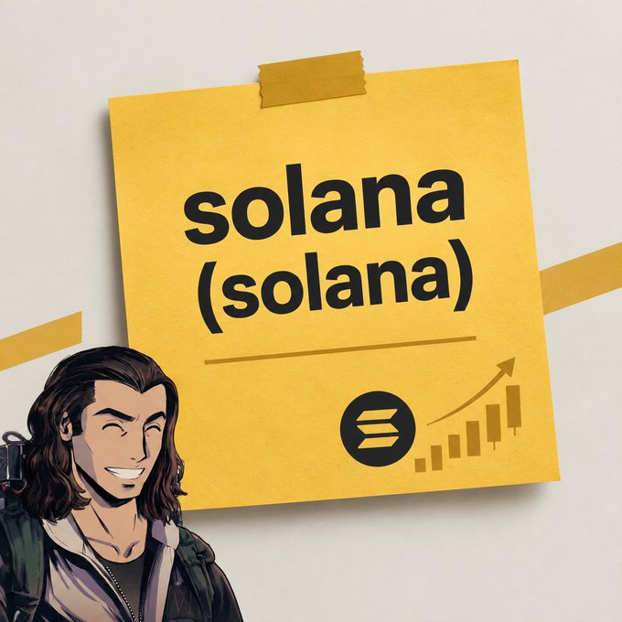 The image features a yellow note displaying "solana (solana)" with an upward-trending chart and the Solana logo, alongside a cartoon illustration of a smiling character. It visually reinforces the post's message about Solana's $17.3B stablecoin milestone and its push toward payment adoption.