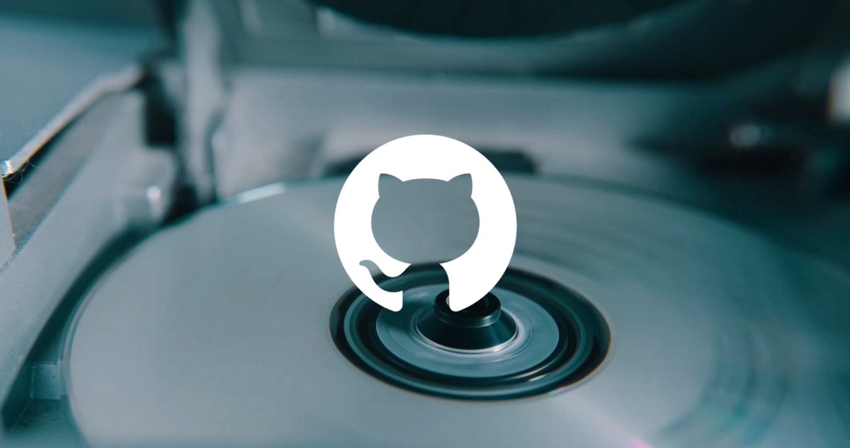 Close-up image of a spinning vinyl record on a turntable, overlaid with the white GitHub logo.