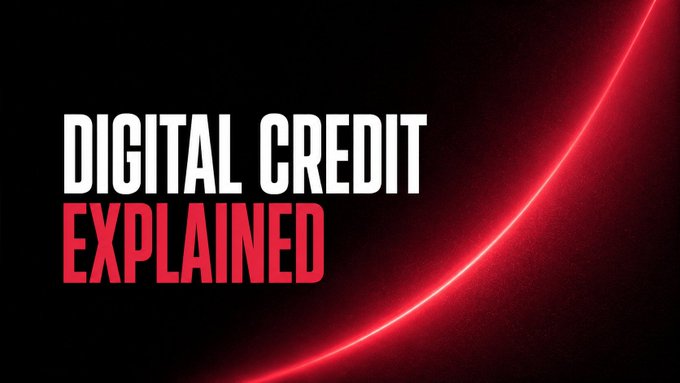 A title card with bold white and red text reading 'DIGITAL CREDIT EXPLAINED' against a black background with a red glowing curve.