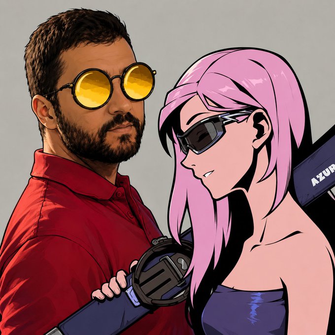 The image features a man wearing sunglasses, holding a sword, and a woman with pink hair standing next to him. The caption of the image reads "100$ USDC giveaway To join: Follow @KriptoLisa & @jgonzalezferrer". This suggests that there is an ongoing contest for fans who want to win 100 dollars in exchange for sharing the post on social media using a specific hashtag or code provided by the contest organizers.