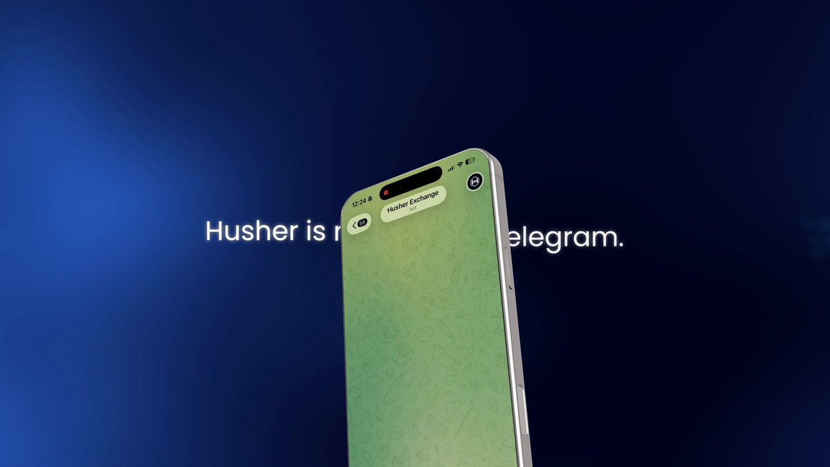 The image shows a green cell phone with a white border, placed against a blue background. Below the phone, there is text that reads "Husher is a telegram." The focus of this image is on the cell phone itself, rather than the surrounding context or additional information provided in the caption.