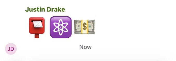 The image features a white background with three different elements related to the concept of "post-quantum money". On the left side, there's an envelope labeled "Quarterly reminder that ETH will become post-quantum money." The middle element is a purple and gold atom symbol, while the rightmost element is a dollar sign. These symbols are used to represent the idea of digital currency or cryptocurrency becoming more prevalent in our daily lives.