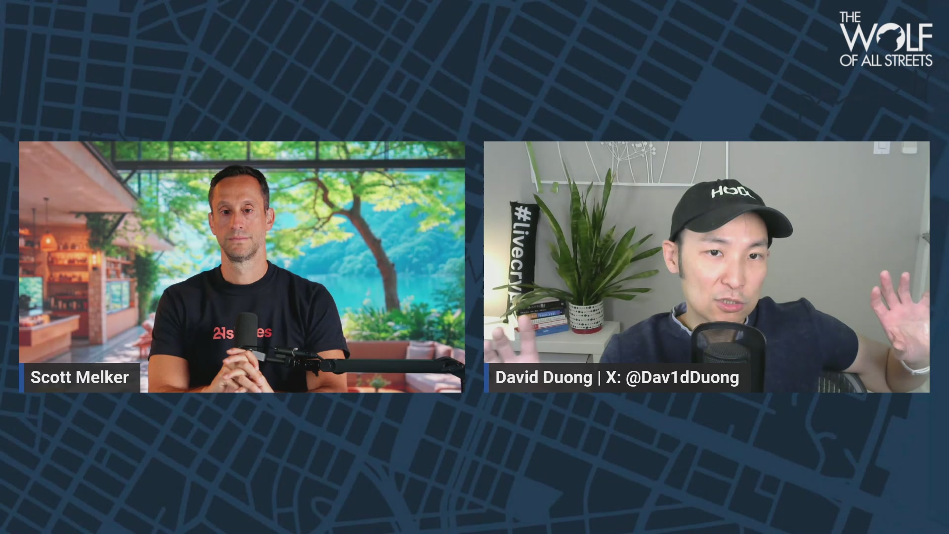 The image shows two men sitting behind a screen, appearing to be discussing Bitcoin's recent crash. One man is wearing a black shirt, while the other has his hand raised as if waving or giving a response during their conversation. The backdrop of the image appears to be related to Wall Street, as it says "Wall Street flees crypto for SpaceX". This may imply that there was an event or market crash in the financial world, causing people to move their Bitcoin investments towards other sectors like SpaceX.