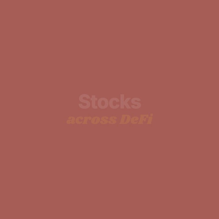 The image features a pink background with white text that reads "Stocks across DEFi". The text is positioned at the top of the image, making it easily readable from any angle or perspective.