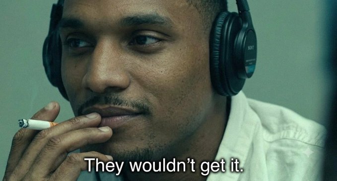 A young man wearing Sony headphones holds a lit cigarette near his face, with the subtitle "They wouldn't get it." displayed below. The caption complements the post about $ANSEM, suggesting the creator's insight will be misunderstood by others before the token's price surges.