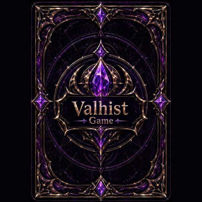 The image features an illustration of a purple and gold card with a diamond-shaped design at its center. The card has a title "Val Hist" written in gold letters, indicating that it is related to the game Val Hist. The background of the card is black, which contrasts with the vibrant colors of the card's design.