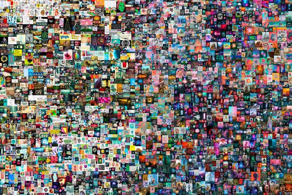 A dense digital collage composed of thousands of tiny colorful images, including landscapes, faces, and logos, arranged in a grid-like pattern with an arched design.