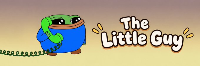 A cartoon green frog character wearing a blue sweater holds a green telephone receiver, with the text "The Little Guy" beside it.