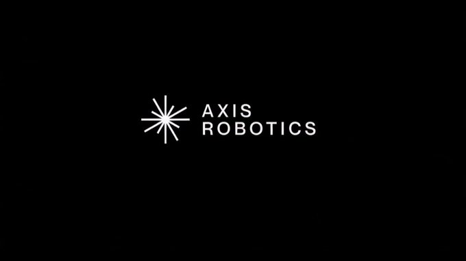A minimalist black screen displaying a white starburst logo alongside the text 'AXIS ROBOTICS'.