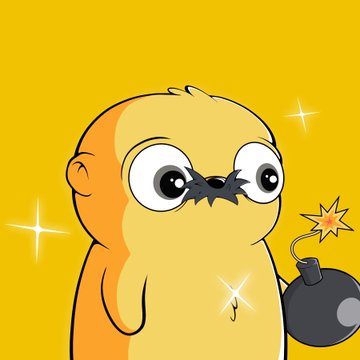 The image features a cartoon character with a big nose and mustache holding a bomb. The character has a yellow body, brown hair, and is wearing a black shirt. The background of the image is yellow, which contrasts with the character's color scheme. There are also stars scattered throughout the image, adding to its visual appeal.

The post seems to be related to the character in the image, possibly discussing or promoting it. It mentions that the character has changed hands and is now being collected by a new owner. The character is described as "incredible value" and "Collector Hub coming soon." This suggests that the character might have some significance or rarity among collectors.
