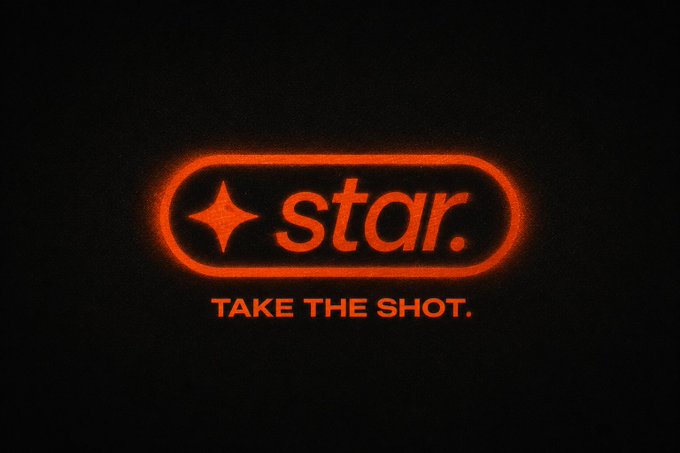 A neon orange logo for "star." with a four-pointed star icon, sitting above the tagline "TAKE THE SHOT." The branding visually reinforces the post's message about @stardotfun's Internet Rounds funding model, which encourages founders to take bold shots by raising capital directly from their community rather than relying on traditional systems.
