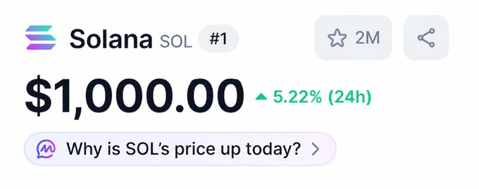 ersi-solana.com price updater app displays $1,000,000 and a 2% increase for the token "solana" on a light brown background.