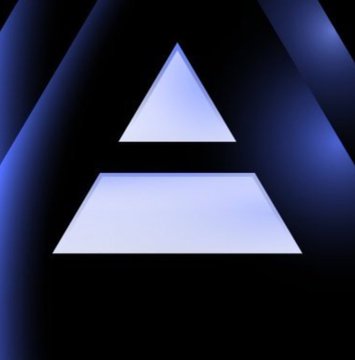 The image features a stylized, glowing triangular logo with a smaller triangle positioned above a larger trapezoidal shape, set against a dark blue gradient background. The geometric design resembles the Axiom branding, visually representing the "Robinhood chain is now live on Axiom" announcement by symbolizing connectivity and forward momentum on the platform.