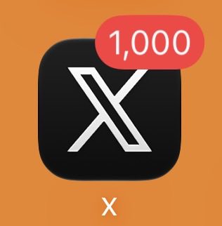 An orange background featuring the black 'X' social media app icon with a red notification badge displaying '1,000'.