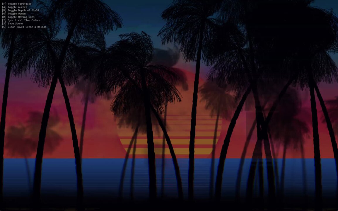 The image features a sunset over the ocean, with silhouetted palm trees against the sky. The sun appears to be setting behind the trees, creating a beautiful contrast of light and dark colors. The scene has a smooth rotation, making it appear as if the viewer is looking at the sunset from different angles or perspectives. There are no texts present in the image, but there is a caption that reads "Procedural Paradisë̷̶͎̥̪̦́͂̀͋͌̚ (master edition) 1 of 1 Auction dropping today @objktcom All 30 or so effects on a smooth rotation & a user settings menu to enable the exclusive 'ocean' effect".
