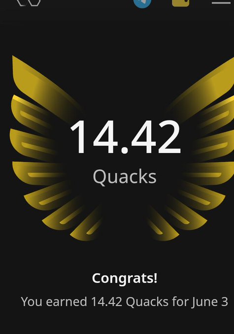 The image features a phone screen displaying an app score for Quacks, which is a virtual challenge where users attempt to earn as many Quacks as possible within a certain time frame. The score displayed shows that the user has earned 14.42 Quacks so far and there are 13 Quacks remaining in their journey. The post suggests that the user's progress may continue to grow, potentially leading them towards accumulating fifty Quacks by June 3rd.