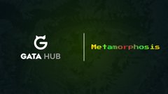 A dark graphic featuring the 'GATA HUB' logo with a G symbol next to the word 'Metamorphosis' on a green-tinged background.