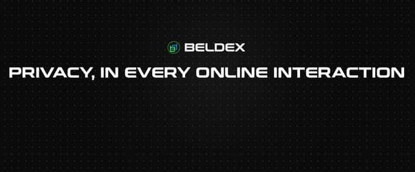 A black screen with white text reading 'BELDEX' and 'PRIVACY, IN EVERY ONLINE INTERACTION'.
