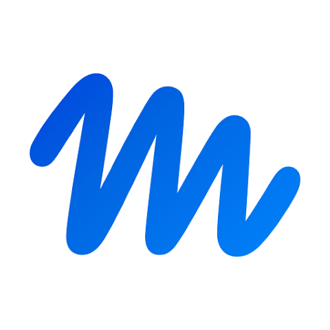 Image 9: A stylized blue logo resembling a cursive letter "M" or zigzag "m" on a white background.