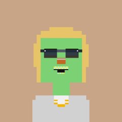 A pixel art portrait depicts a stylized green-skinned figure with blonde hair, wearing black sunglasses, red lipstick, and a banana pendant necklace. The avatar likely represents the new intern @Tylersmom, fitting her self-described role as a "professional degen" in the @goodvibesclub community with its retro, meme-inspired aesthetic.
