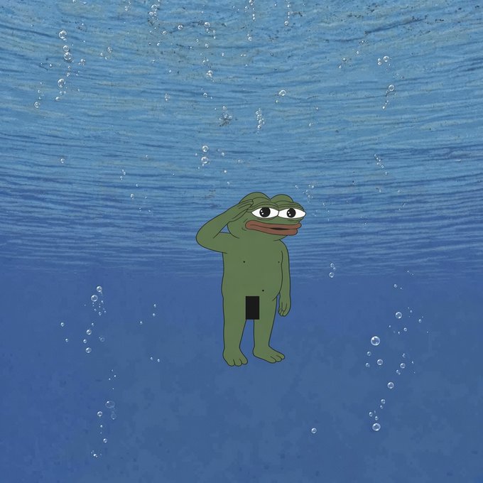An animated green frog character with large lips stands underwater against a blue, bubbly background, holding one hand to its forehead in a salute.