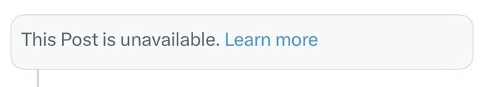 A social media post displays the message "This Post is unavailable. Learn more" in a rounded box, indicating the original content was removed or restricted. This relates to the accompanying context noting that many users have recently encountered this unavailable-post notice on others' feeds, particularly regarding $ICP and $CLOUD.