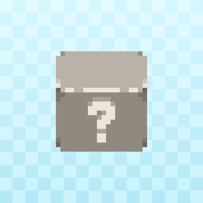 A pixel art treasure chest with a question mark appears on a checkered blue background, symbolizing the mystery of what NFT collectibles ("Blupets") were unlocked in this lot purchased for 0.0635 ETH.