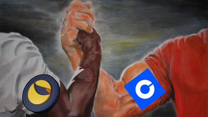 A painted image shows two people arm-wrestling, with a circular yellow-and-blue logo on the left person and a blue diamond-shaped logo on the right person.