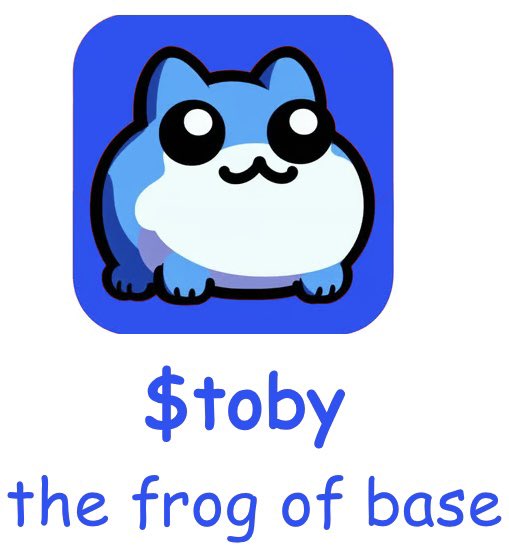 A cute blue and white cartoon frog logo above the text '$toby the frog of base' in blue lettering.