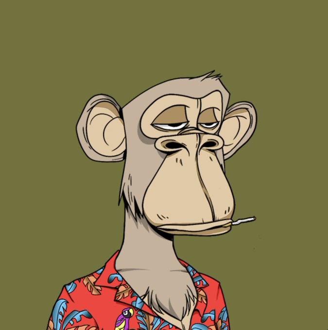 A cartoon illustration of a tired-looking monkey wearing a red Hawaiian shirt and smoking a cigarette against an olive green background.