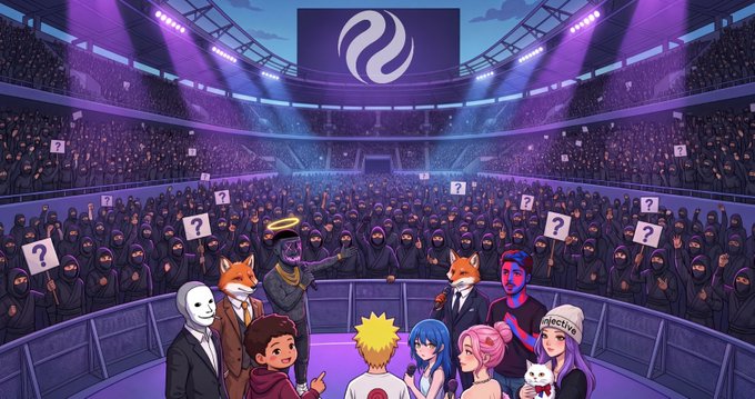The image features a cartoon scene of people standing around, with some holding signs or banners. The group consists of various characters such as a man wearing a suit, a woman dressed in black, and others with different appearances. They are gathered together at an event, possibly a concert or a meeting. The post is titled "Another $INJ Community Call has ended. The Ambassador Leaders: @Maeezyyy @urejNFT @Bkbriefing @Zion_C_ @AdamP_341 @AltamashK_inj @CryptoL1s and our Community Manager @Seranium joined by @Lahnshen summed up everything about the new Ambassador Program and @zealy_io (1/7)". The image is related to this post as it features a group of people with signs or banners, which could be part of an event or gathering.