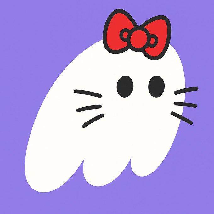 A cute white ghost character with a red bow, black whiskers, and simple eyes against a purple background, representing the $KITTY token now verified on the Phantom wallet platform.