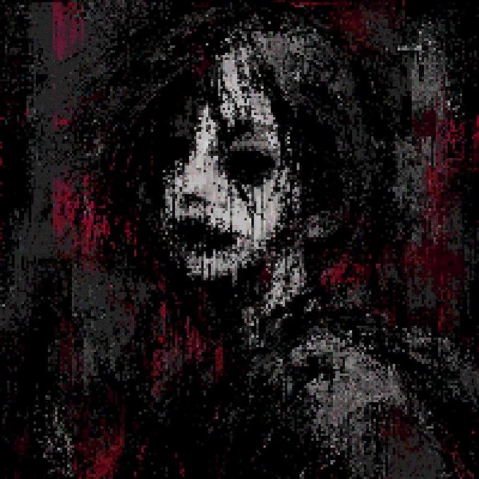 A dark, pixelated horror-style artwork featuring a haunting, ghostly figure with hollow eyes and an open mouth, set against a black background streaked with red and grunge textures—visually evoking the eerie aesthetic of Volatile NFT #92.