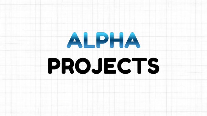 The image displays a graphic with the text "ALPHA PROJECTS" centered on a light gridded background, with "ALPHA" in blue gradient lettering and "PROJECTS" in bold black text. It serves as a header or banner introducing a curated list of early-stage crypto projects, including @tier_xyz (Infra/Data), @a_g_e_n_c (AI Agent), @BlockmazeRWA (L1/RWA), @psyopmkt (DeFi/SocialFi), @circus_trade (meme launchpad backed by BONK), @vimenprotocol (DeFi/RWA), and @CCTP420 (memecoin).