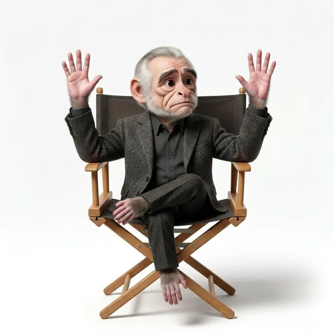 The image features a cartoon monkey sitting in an office chair, with its arms raised up in the air as if posing for a photo or video shoot. The monkey appears to be dressed in a suit, which adds to the playful nature of the scene. The caption below the image reads "just in: this BRAINROT #9909 just sold for !!!@nuclearsamurai". This suggests that the image is related to an advertisement or promotional material for the cartoon monkey character.