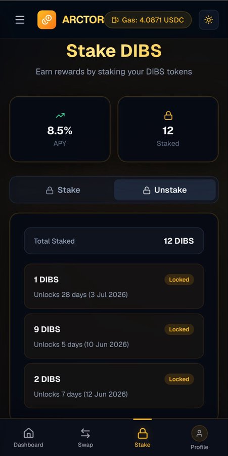 The screen of a cell phone displays information about Stake DBS, including the total amount of stake that has been locked for 3 days at 1 Bitcoin. The display shows various transaction details and statistics related to Stake DBS. In the background, there is text indicating that more utilities are being built or updated in the terminal system, suggesting that the service may be evolving or improving over time.