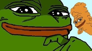 A cartoon image featuring Pepe the Frog with a smug expression next to a smaller orange character with an afro.