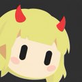 A chibi-style blonde-haired character with red devil horns and a smug expression mirrors the bullish, mischievous energy of the crypto post encouraging buying dips in a bull market.