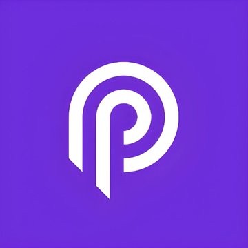 A white stylized 'P' logo is displayed on a solid purple background.